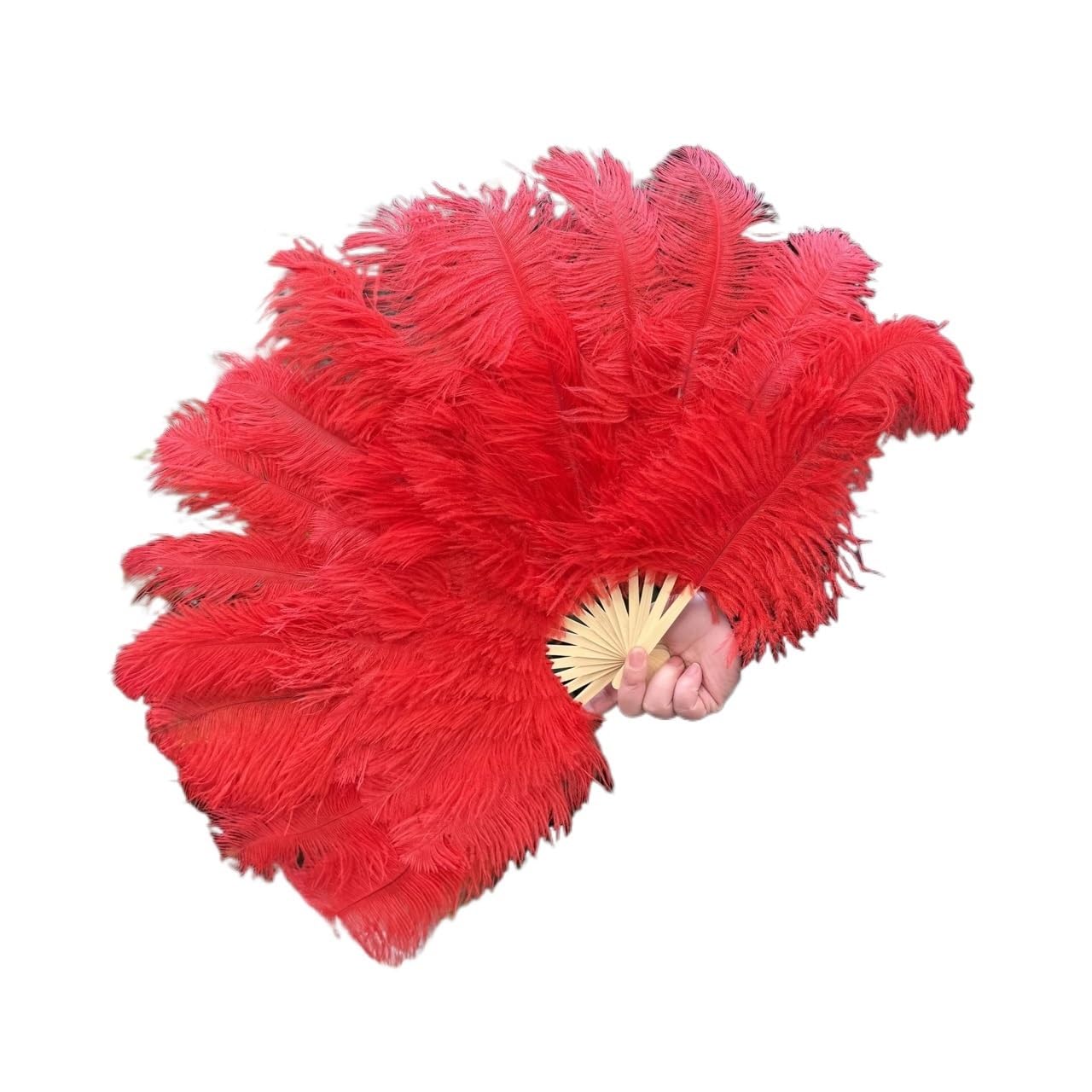 MDSRFGN Feather Dance Fan Natural Handheld Folding Fan 70x40cm Plume for Dance Party Stage Carnival Performance Props(Red,10 PCS 70cmx40cm)