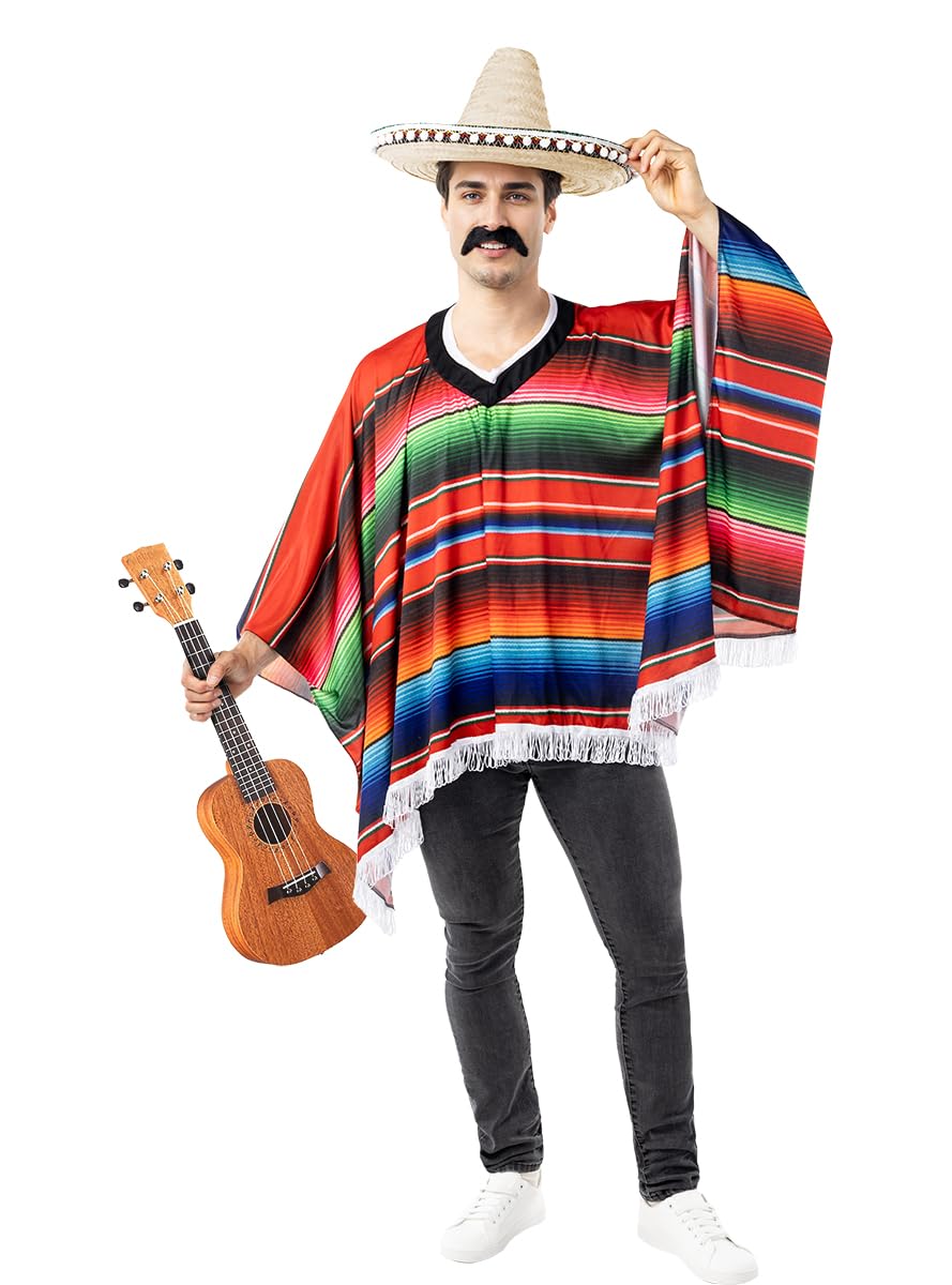 Funidelia | Poncho Mexicano para Hombre México & Mariachis, Calavera Mexicana - Accesorios para Adultos, Accesorio para Disfraz - Marrón