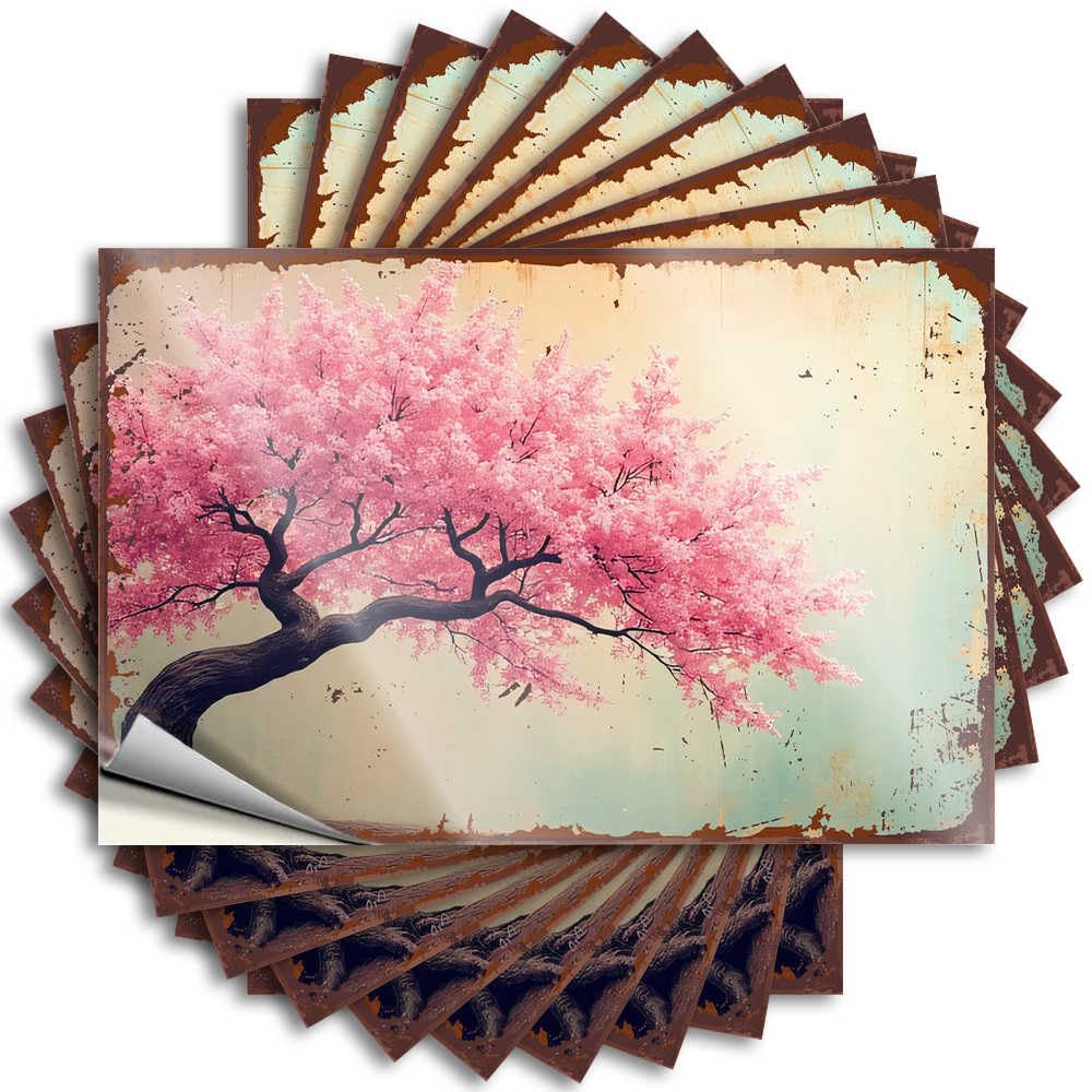 Sticker - Retro Wall Cherry Blossom Serenity: A Dreamy Landscape Print for Gamer Indie(6X9CM)