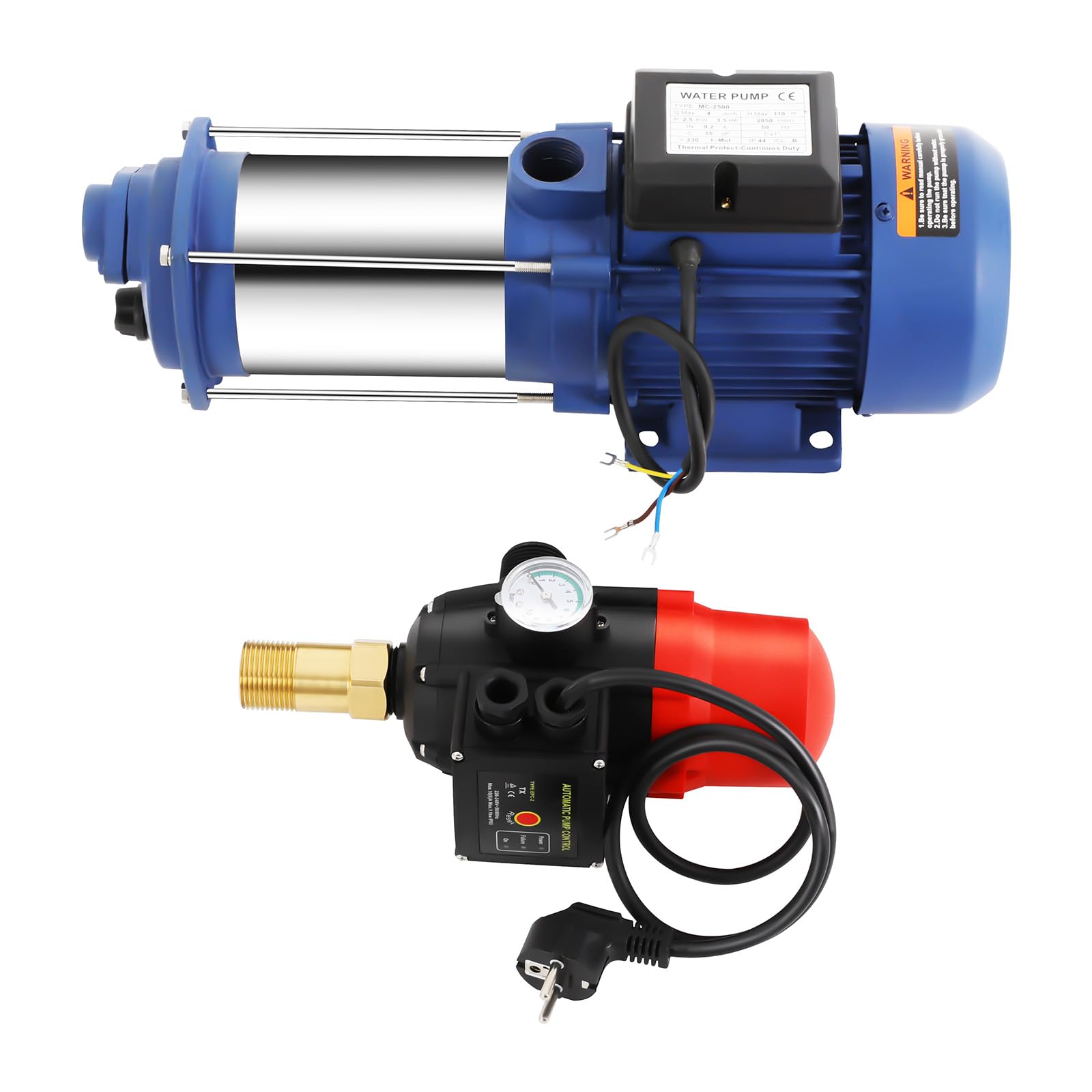 Pompa centrifuga da giardino, 2500 W, 3,5 HP, 66,7 l/min, altezza di mandata 100 m, autoadescante, pompa per impianto idraulico, con interruttore a pressione per agricoltura, giardino