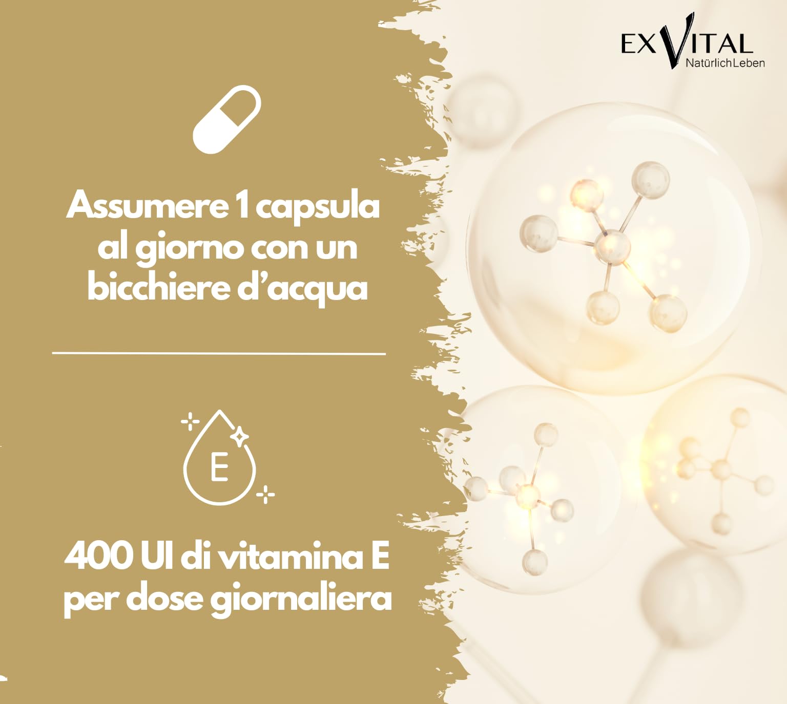 EXVital Vitamina E 400 UI, 240 capsule vegane in softgel, con D-alfa-tocoferolo, vitamina E da girasole, ad alto dosaggio e testata in laboratorio