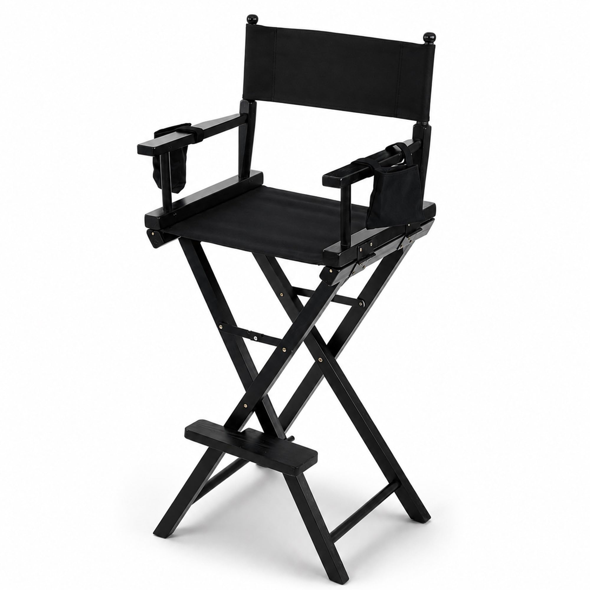 Oypla Professional Black Wooden Folding Director Makeup Chair with 2 Storage Pouches