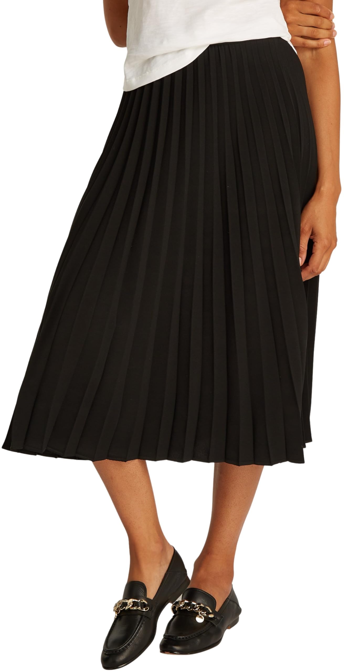 Tommy Hilfiger Women’s Fluid Pleated Pull-on Midi Skirt, Black (Black), 12