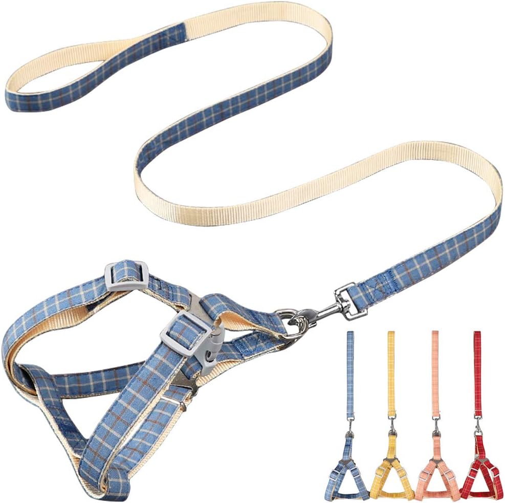 Plaid Dog Leash and Harness Matching Sets for Small Medium Dog Heavy Duty Nylon with Cotton Design Adjustable Dog Harness Durable Rope…