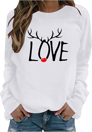 Camiseta de Navidad para mujer, para otoño e invierno, sudaderas delgadas con cuello redondo y manga larga, ideal para regalo de Navidad