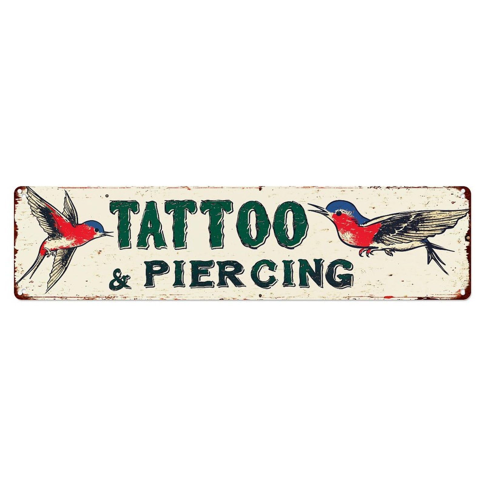 Tattoo And Piercing Sign Tin Sign Metal Poster Vintage Metal Signs for Home Man Cave Bar Cafe Kitchen laundry room Wall Decorations 4x16 inches