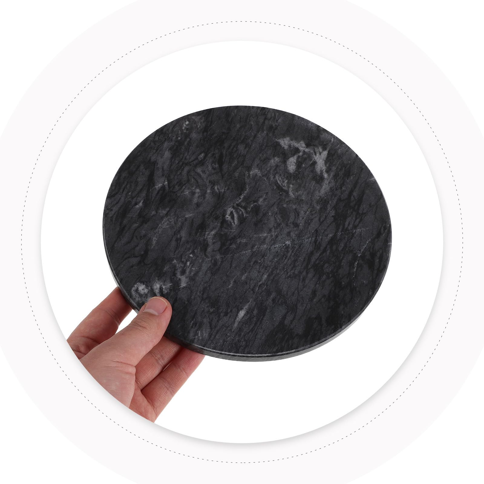jojofuny Bandeja Antideslizante y Resistente a Derrames Redonda de Mármol Natural Negro Textura Única Adecuado para Servir Desayuno Organizador Elegante