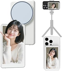 iphone モニター 4K/1080P 自撮りモニター 外カメラリアルタイムミラーリング 磁気式ワイヤレスディスプレイ Bluetooth 撮影ボタン付き 内蔵マグネット ABS + シリコン複合材質 自撮り・Vlog・ライブ配信・TikTok 対応 iOS/Android/MagicOS 多機種対応(白色)