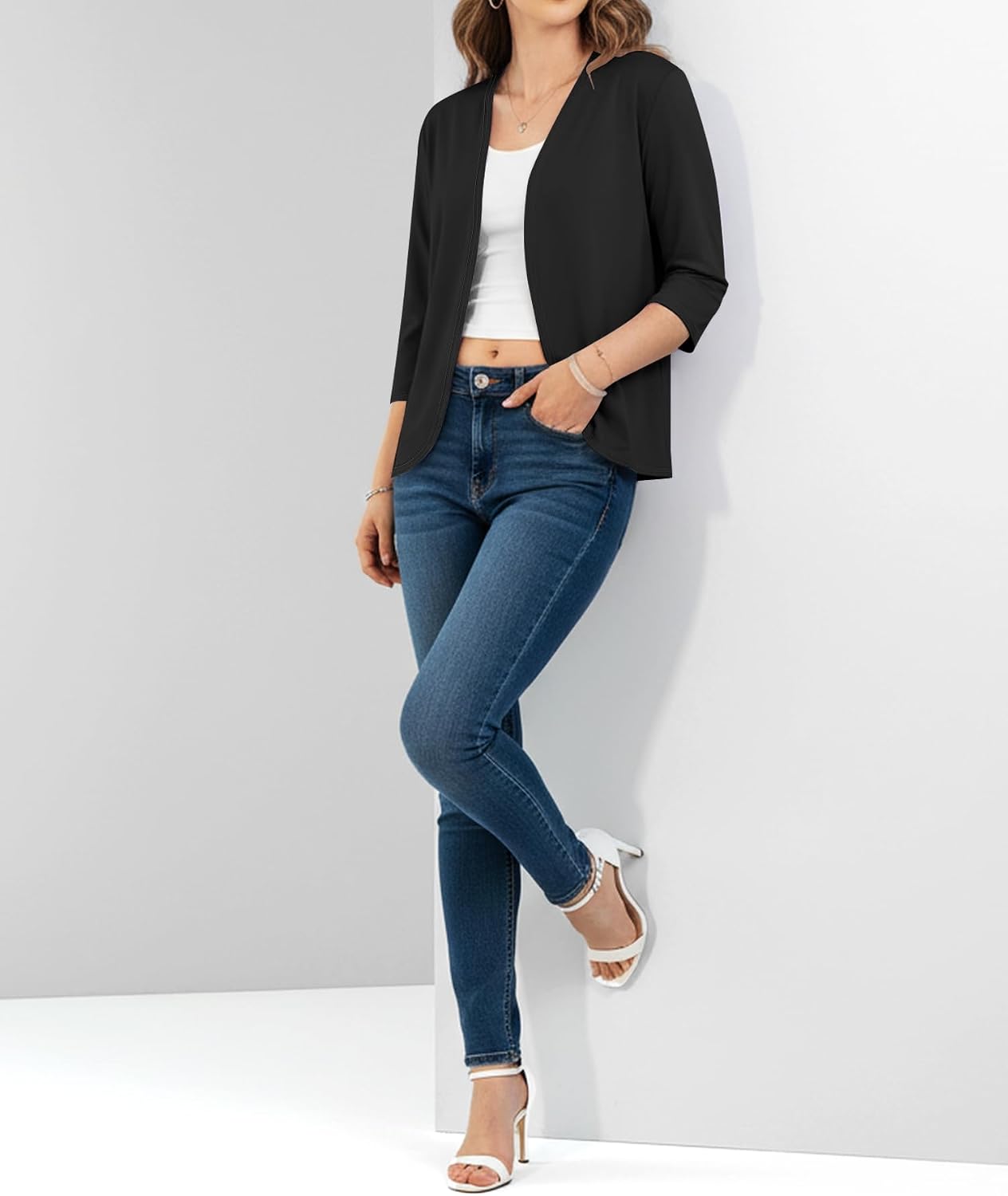 YSYOKOW Women's Soft Lightweight 3/4 Sleeve Open Front Cardigan 1-3 Pack | Flattering curved hem, hip-length coverage, breathable drape, work office polish, casual daily layering