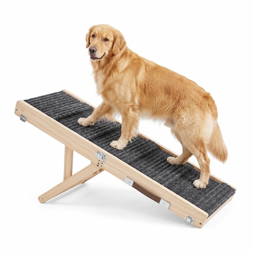 Escalier pliable pour chien et chat en bois réglable avec tapis