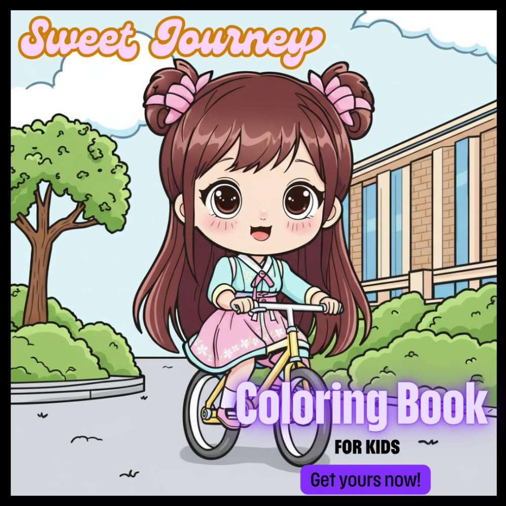 Little Traveler: Cute Girl Adventure Coloring Book for Kids: Fun and Easy Kawaii Coloring Pages of a Cute Girl Traveling on a Bus for Kids Ages 3–8