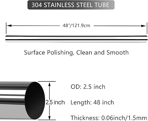Miniatura 2 de GeilSpace Tubo de escape de 2.5 pulgadas, tubo recto, tubo de acero inoxidable 304, 48 pulgadas de largo, tubos industriales de bricolaje (2.5