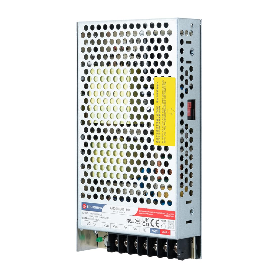 BTF-LIGHTING Zasilacz sieciowy 150 W, 5 V, certyfikat CE, aluminiowy sterownik LED AC 100-240 V do DC 5 V, transformator do taśm LED, drukarki 3D, kamery CCTV, systemu bezpieczeństwa, radia, projektu
