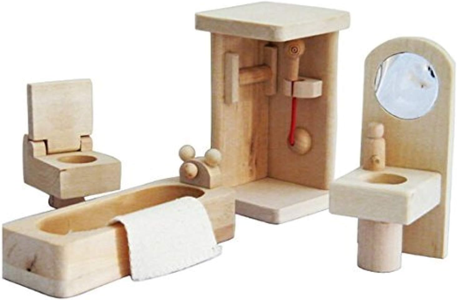 Shy Shy Wooden Bathroom Furniture Set for Dollhouse and Kids