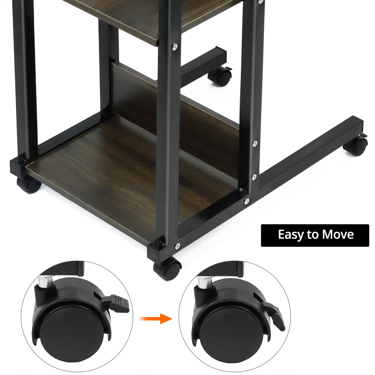 QWORK Mesa auxiliar, 80 x 40 cm, escritorio con ruedas, mesa ajustable en altura, mesa de sofá, para dormitorio o salón