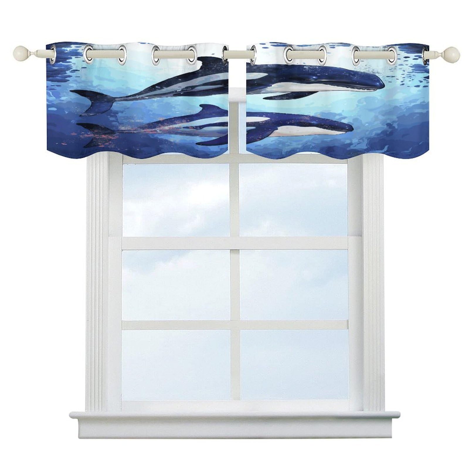 Fekiloot Style Orca Killer Whale Short Curtains Valance Curtain