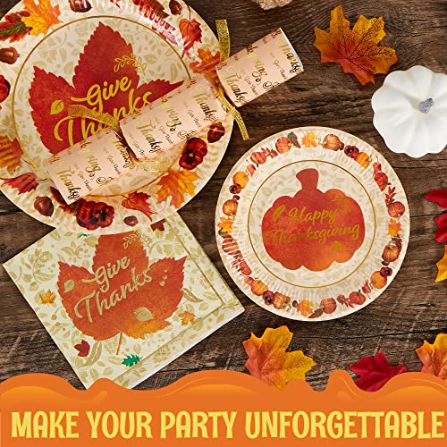 Joyin 192Pcs Thanksgiving Paper Plates And Napkins Disposable Dinnerware Set In Elegant Gold Foil Fall Design Includes 48 10" Dinner Plates 48 7" Dessert Plates And 96 Napkins For Fall Theme Party #TOP3