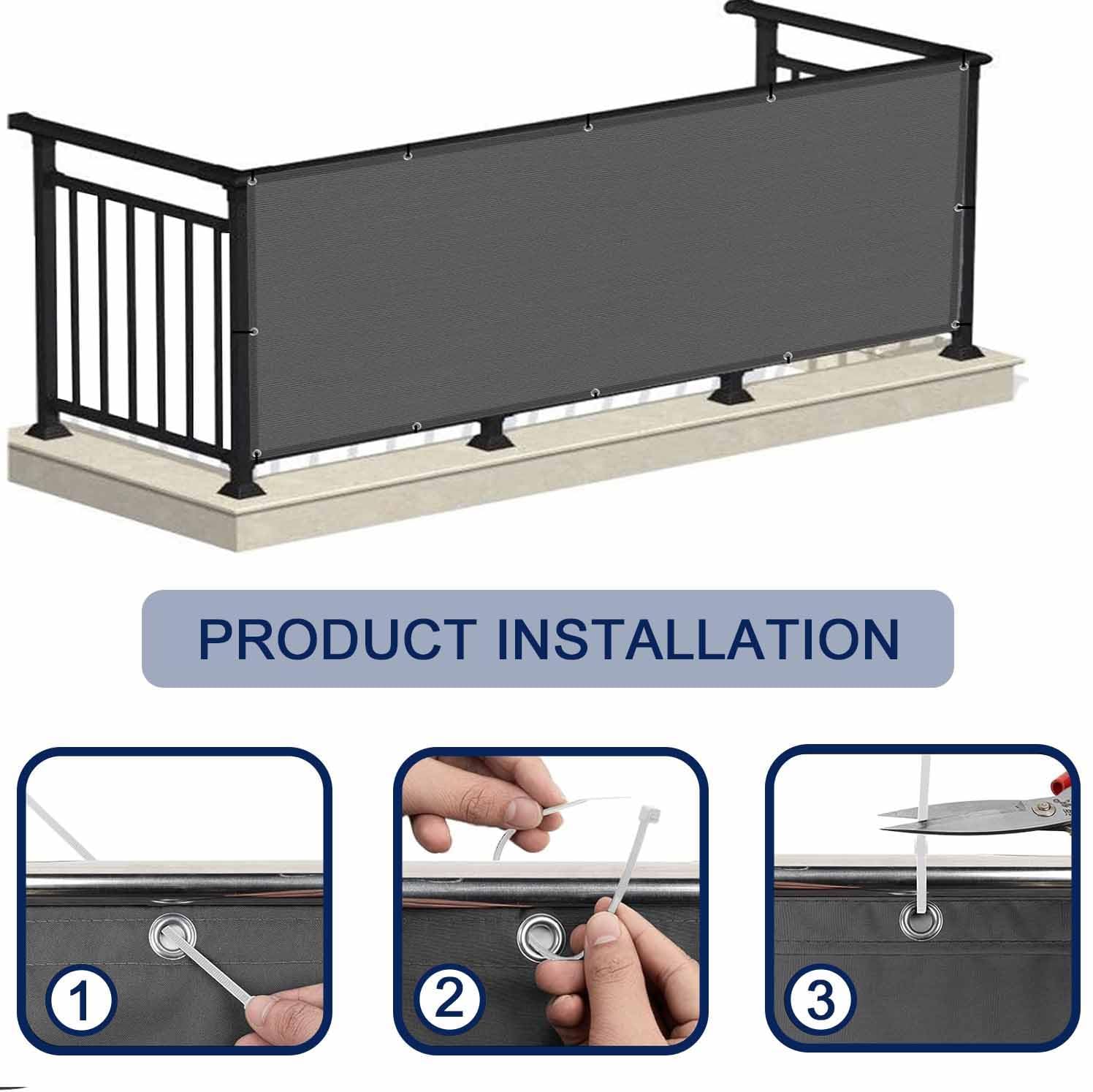 Funda para balcón sin taladrar, resistente a los rayos UV y al viento, 100 % poliéster, 160 g/m², verde, 125 x 1300 cm, ideal para barandilla de balcón, patio y jardín, accesorios de fácil instalación