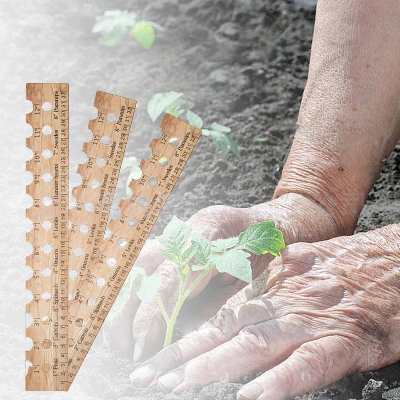 Herramienta de siembra de madera y regla para jardín miniatura 7
