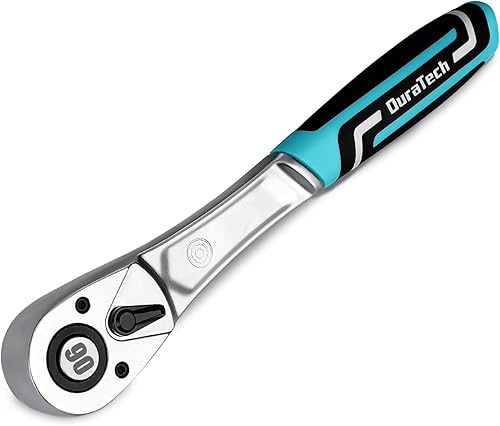 DURATECH Trinquete de accionamiento de 12 pulgada, llave de trinquete ergonómica de agarre suave de liberación rápida de 90 dientes, llave de vaso