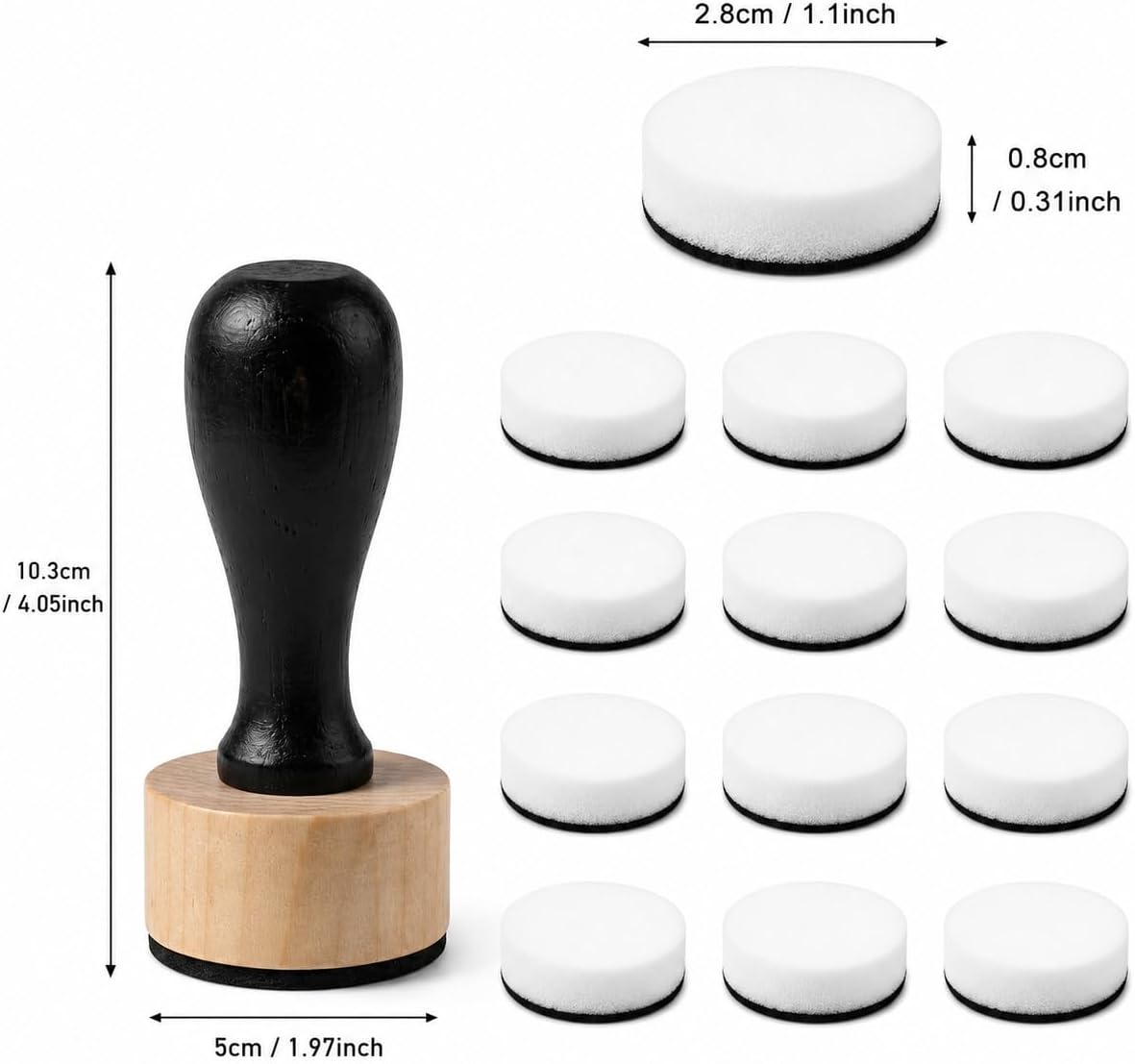 13 Pack Ink Blending Tool Set, Wooden Handle Ink Applicator with 12 Round Sponge Refill Pads for Stamps, Scrapbooking, Card Making and Distress Ink Craft Projects