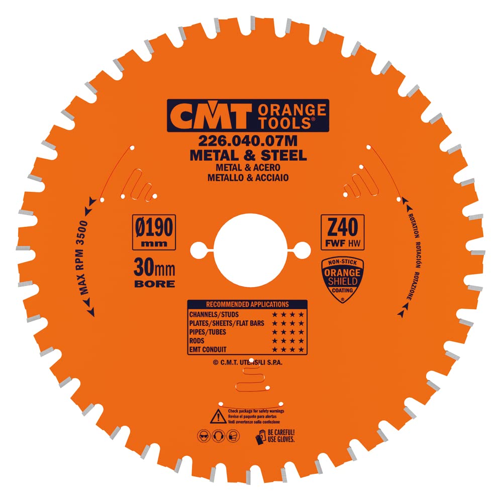 Lame circulaire CMT 226.040.07M pour scie à bois et PVC 190x2x30 Z40 FWF