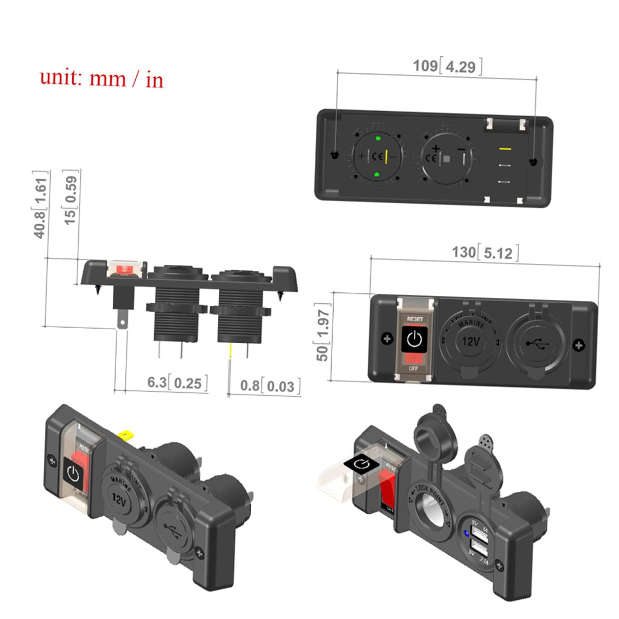 Prise Allume-cigare Chargeur Double USB 12-24 V Étanche