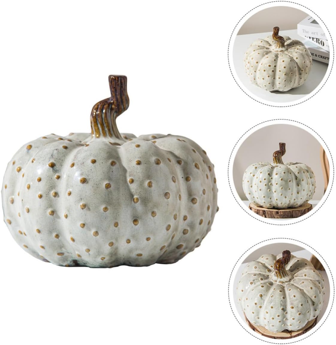 Lifelike Beige Pumpkin-Shaped Desktop Decor Made of White Pottery, Classic Design Tabletop Adornment for Photo Decoration and Flower Pot Landscape Decoration
