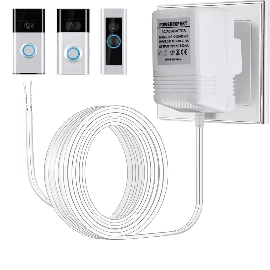 FiTspi 24V 500mA Doorbell Transformer, Video Ring Doorbell Transformer Power Supply Adapte Charger Compatible with All Versions of Ring Doorbell and Nest Learning Thermostat Ecobee (8M)