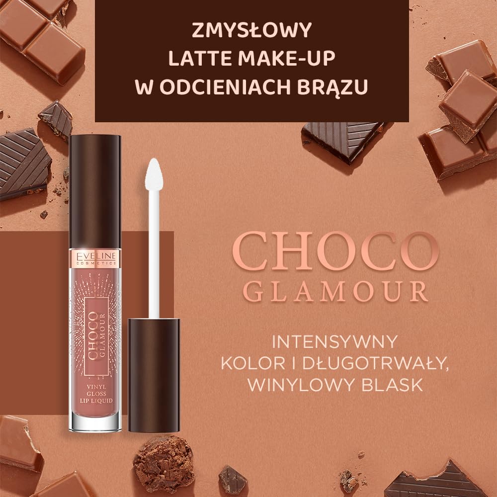 Eveline Cosmetics Choco Glamour Vinyl Parlak Dudak Efektli Vegan Likit Ruj 4,5 Ml No 1 Ruby Chocolate