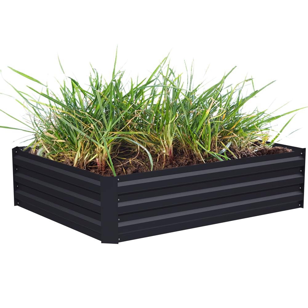 DKIEI Extra Wide Raised Beds Garden Raised Planters, 120x90x30cm Galvanised Steel Powder Coated Metal Raised Garden Kit for Plants Vegetables Flowers & Herbs Growing, Bottomless Planter Black
