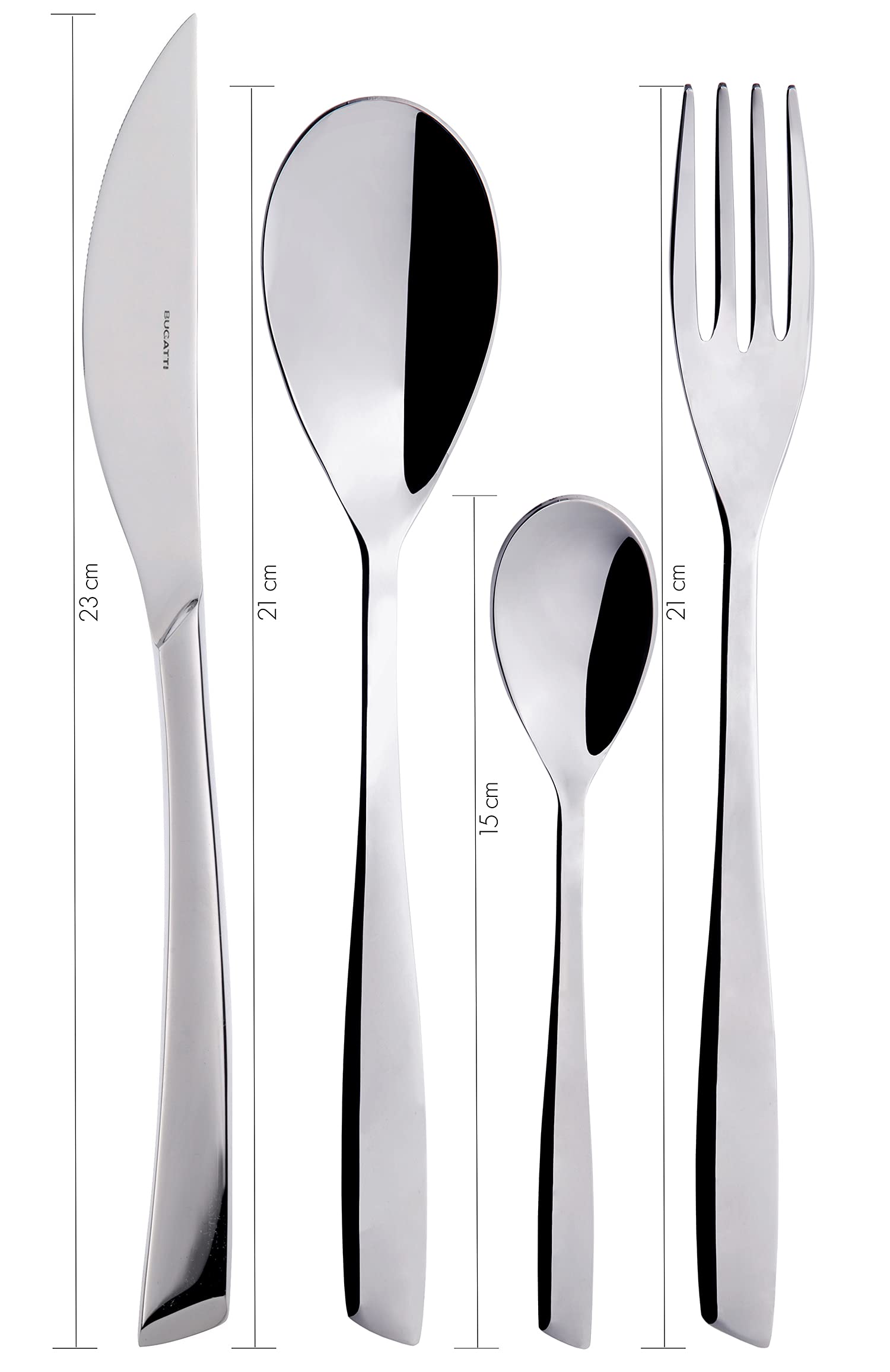 BUGATTI, Gaia, Set Posate 24 pezzi in Acciaio Inox 18/10. Servizio posate per 6 persone composto da 6 Cucchiai, 6 Forchette, 6 Coltelli e 6 Cucchiaini Caffè