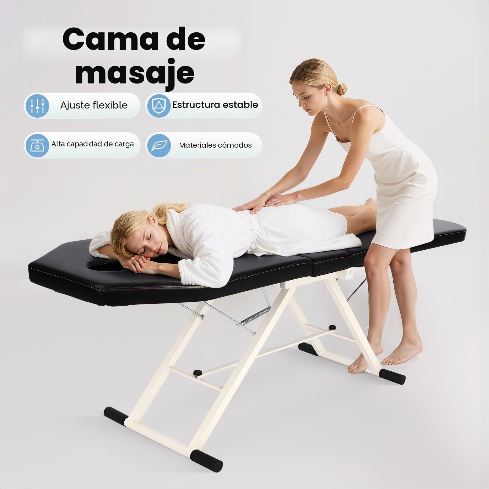 Camilla de masaje móvil plegable, cama de masaje de 3 zonas, ángulo ajustable del respaldo y de los pies de la cama, mesa de masaje, amplia con reposacabezas, color negro