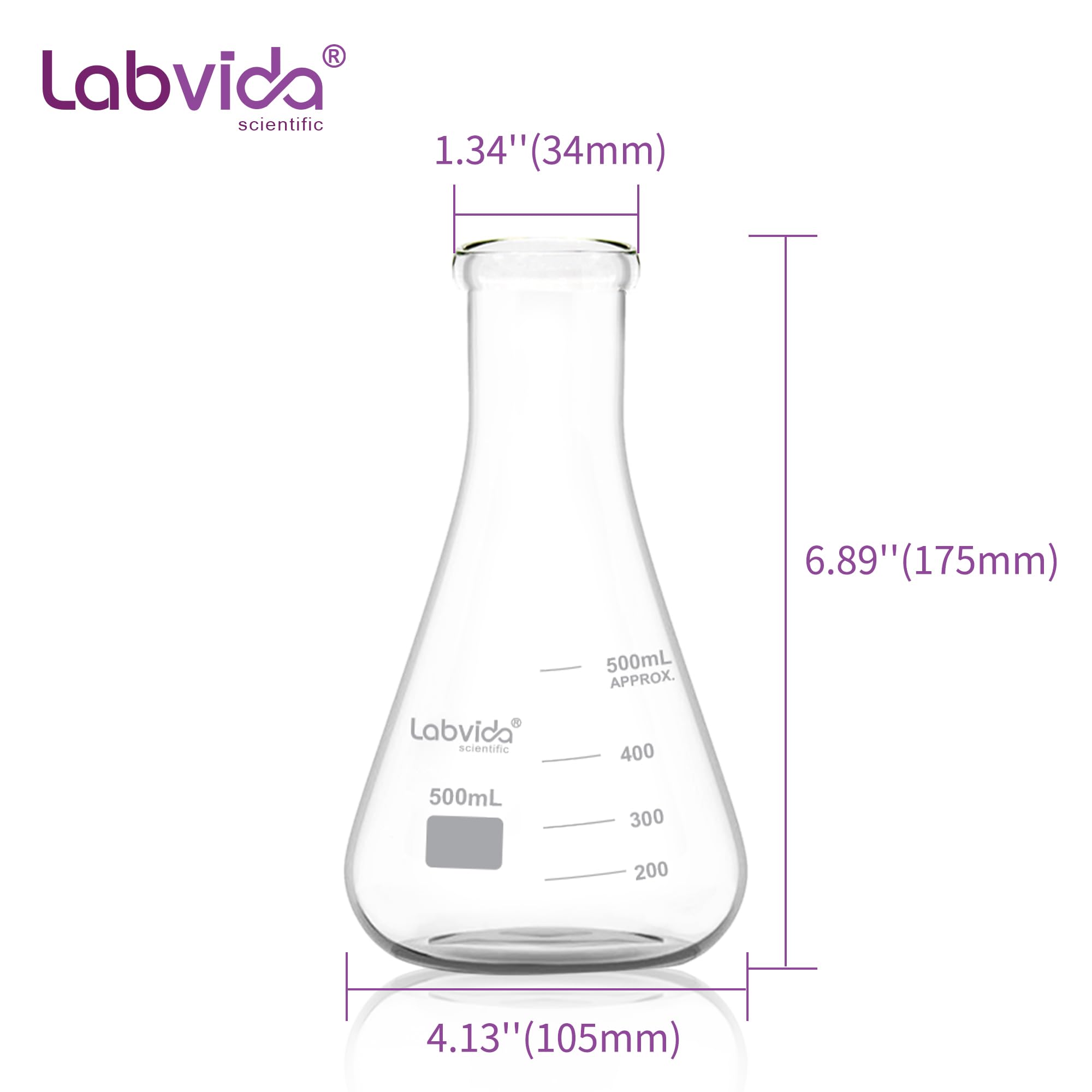 LVC004 - Juego de 4 frascos de cristal de boca estrecha (500 ml, 3,3 borocilicate con graduación impresa, 4 unidades)