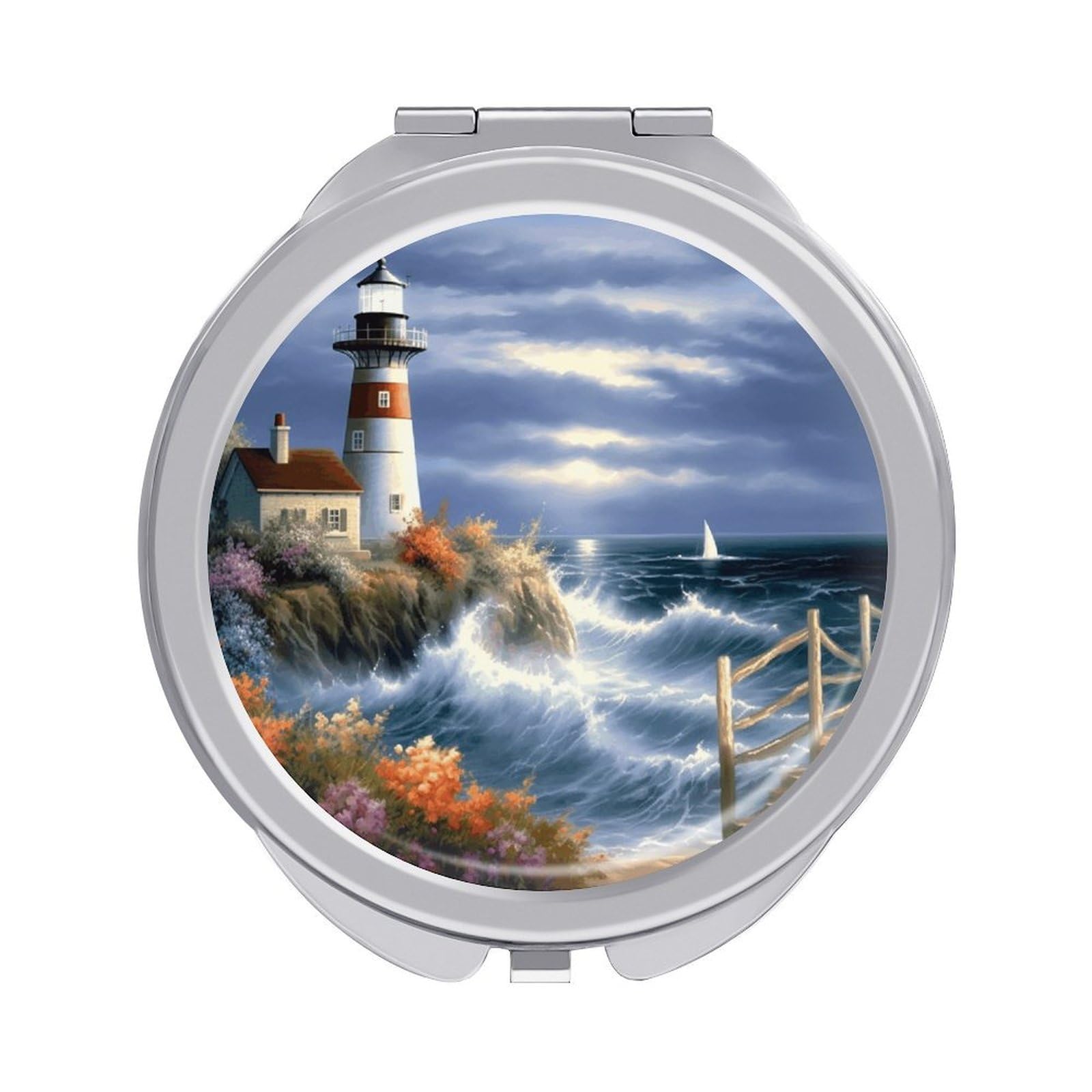 VstaDank Lighthouse Diamond Painting Travel Makeup Mirrors Exquisite Double-Sided 2X/1X Magnifying Folding Pocket Mirror Portable Round Handheld Mirror Mini Compact Mirrors for Outdoor Home