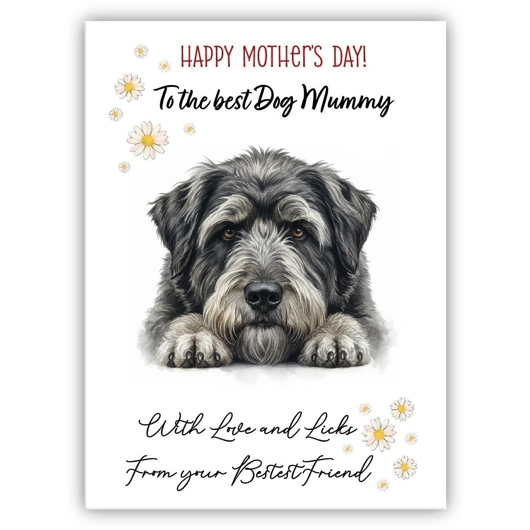 Mother’s Day Dog Card from the Dog – “Happy Mother’s Day” - Many Breeds Available - Pet Mothers Day Card - With Love and Licks (• Bouvier des Flandres)