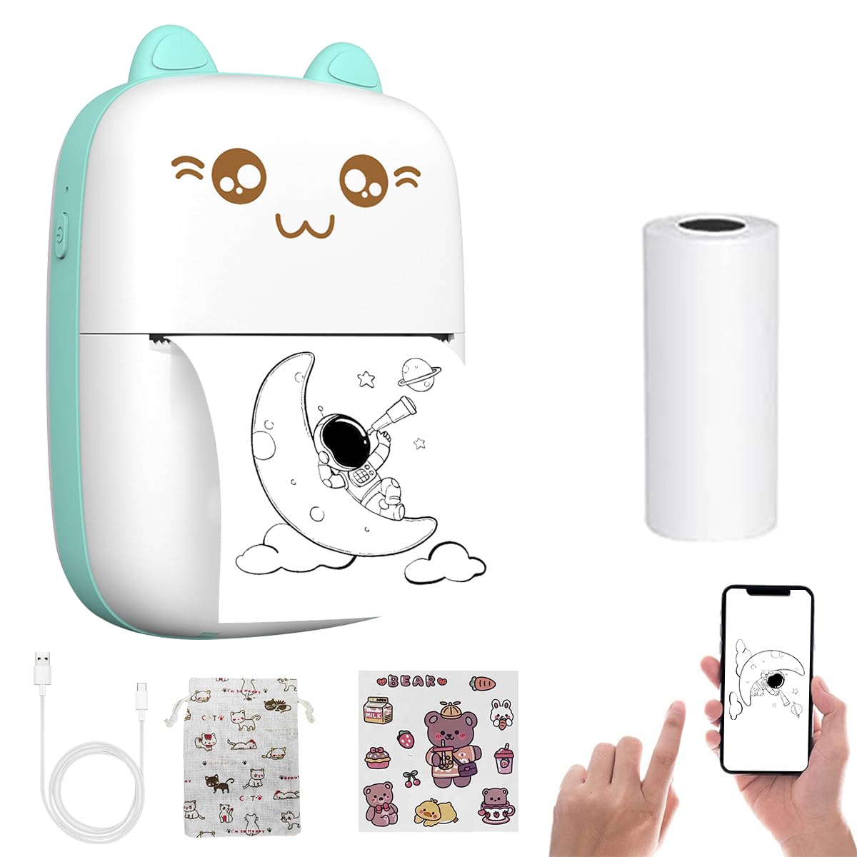ZEITEL® Mini Bluetooth Thermal Label Printer, Cartoon Label Printer Inkfree Photo Printer for Android & iOS System, Black on White Thermal Printer with 1 Roll HD Print Paper & Stickers, Blue (B0D32KL91S) Amazon Price History, Amazon Price Tracker
