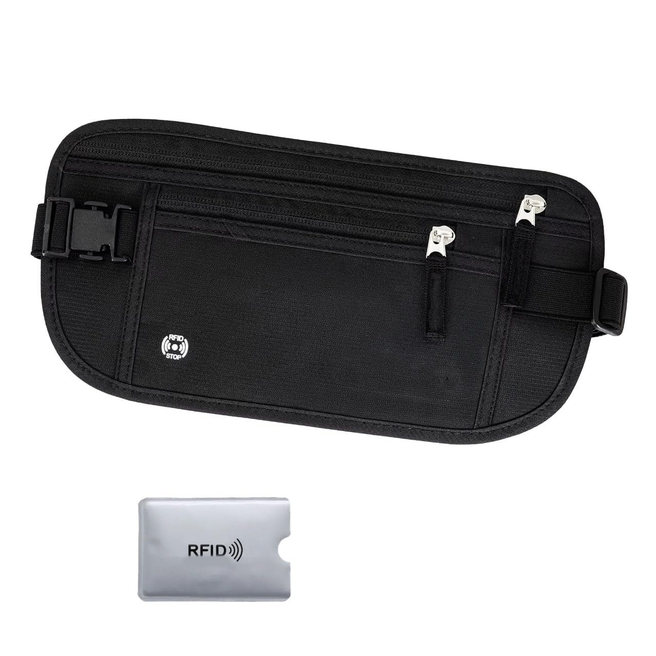 RFID Blocking Travel Money Belt with Sleeves, Hidden Waist Fanny Pack for Men and Women Anti-Theft Bum Bag for Passport Cash