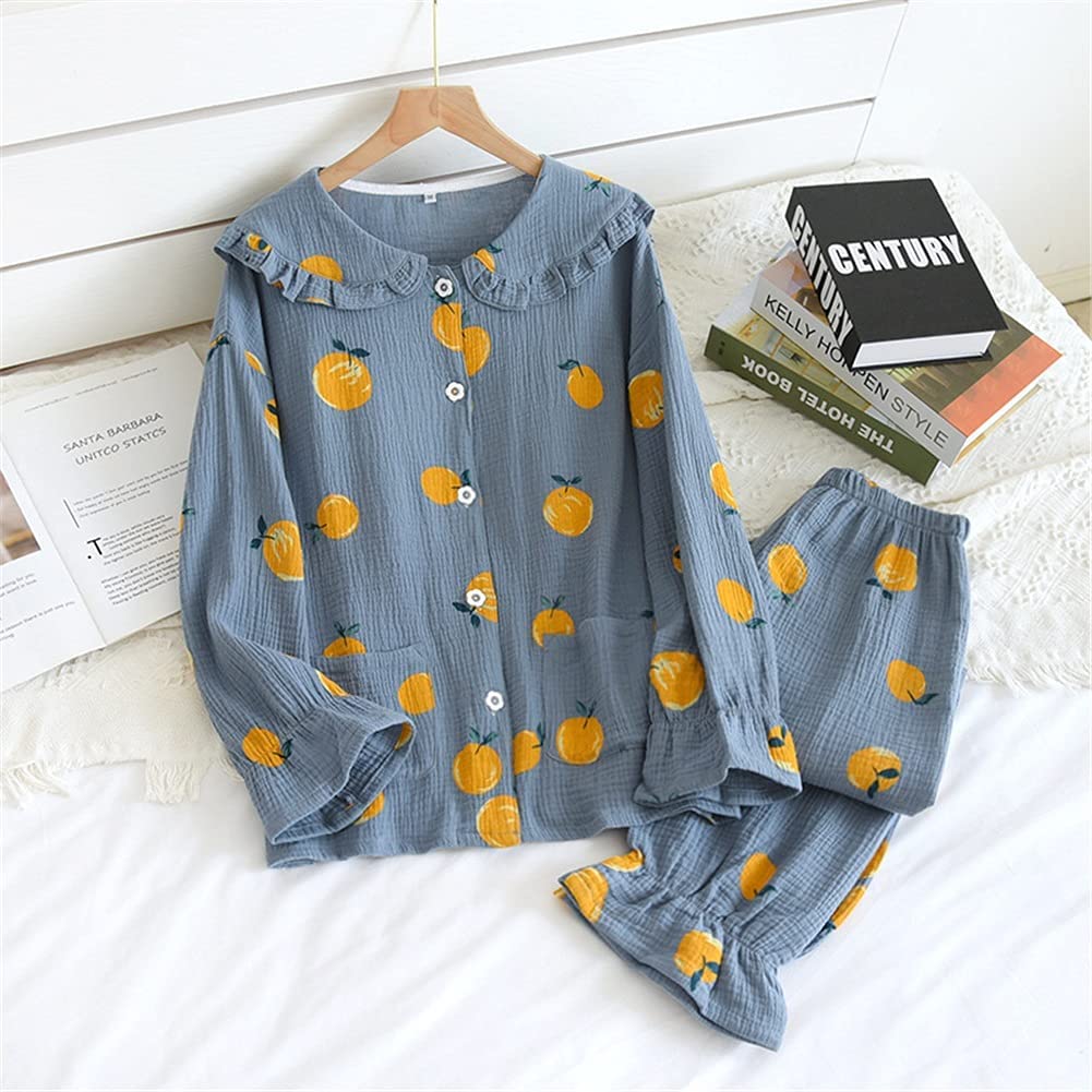 Pigiama Carino per Ragazze, Pigiama in Morbido Cotone, Camicia e Pantaloni, Stampa Casual, Pigiami per la casa, Pigiami Adorabili Camicia da Notte (Blu Scuro M)