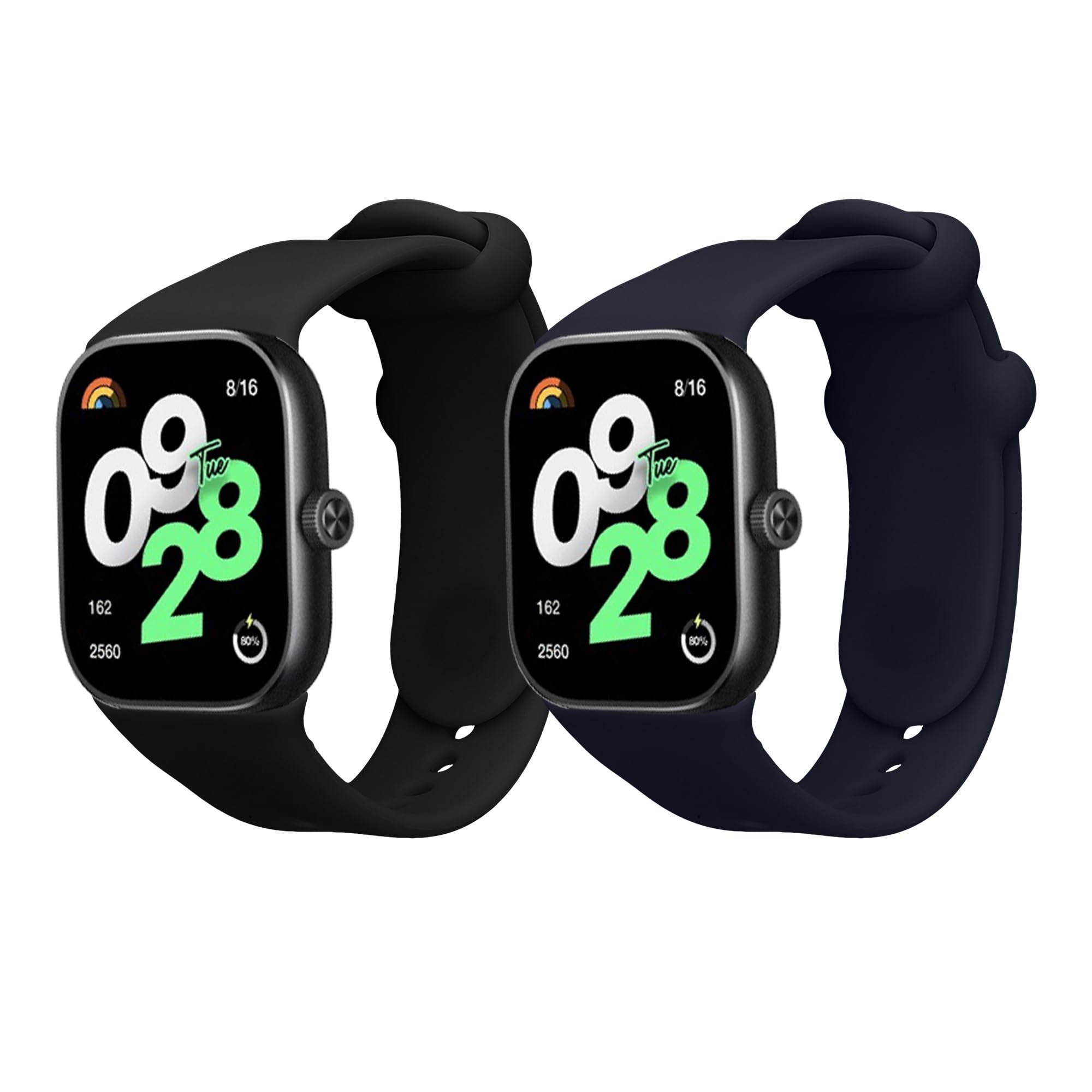 kwmobile Straps Compatible with Xiaomi Redmi Watch 4 Straps - 2x Replacement Silicone Watch Bands - Black/Dark Blue