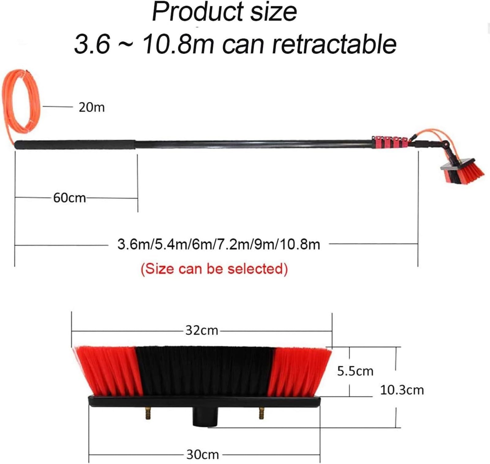 Teles - Kit de cepillo de limpieza para paneles solares y ventanas: cabezal alimentado por agua de 35 cm y poste extensible de 5,5 m para limpieza de tejados y canalones, ideal para uso doméstico y