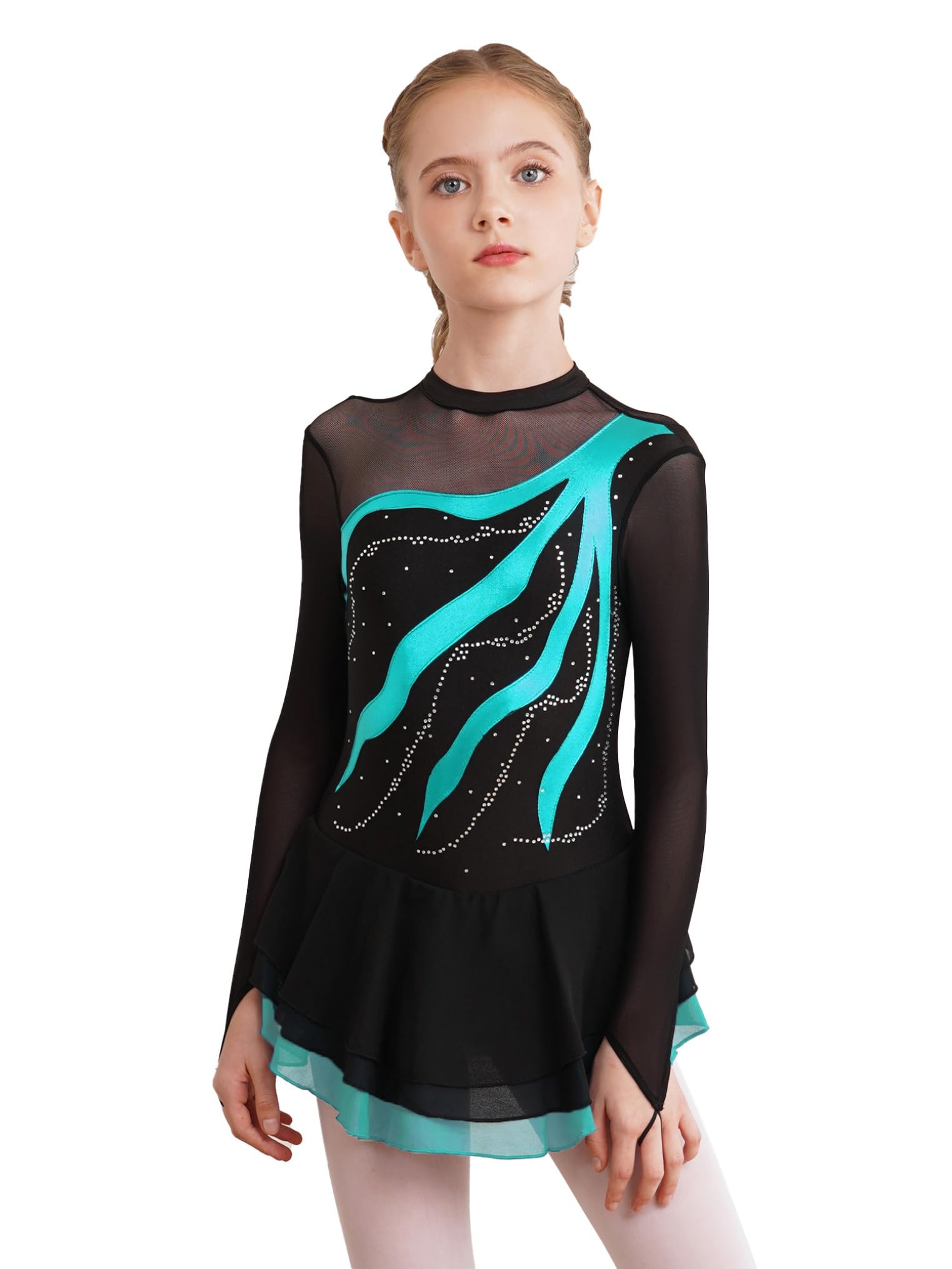 Freebily Vestido de Danza para Niña Maillot de Manga Larga con Brillante Leotardo Gimnasia Rítmica Maillot de Patinaje Competición Traje de Baile — view 7