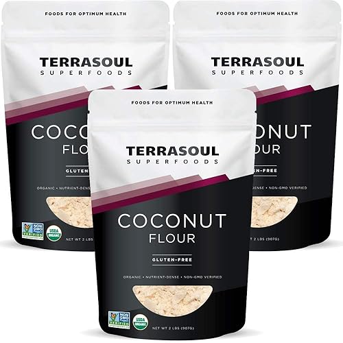 Terrasoul Superfoods Harina de coco orgánica 6 libras paquete de 3 Sin gluten Sin refinar Textura fina Calidad premium