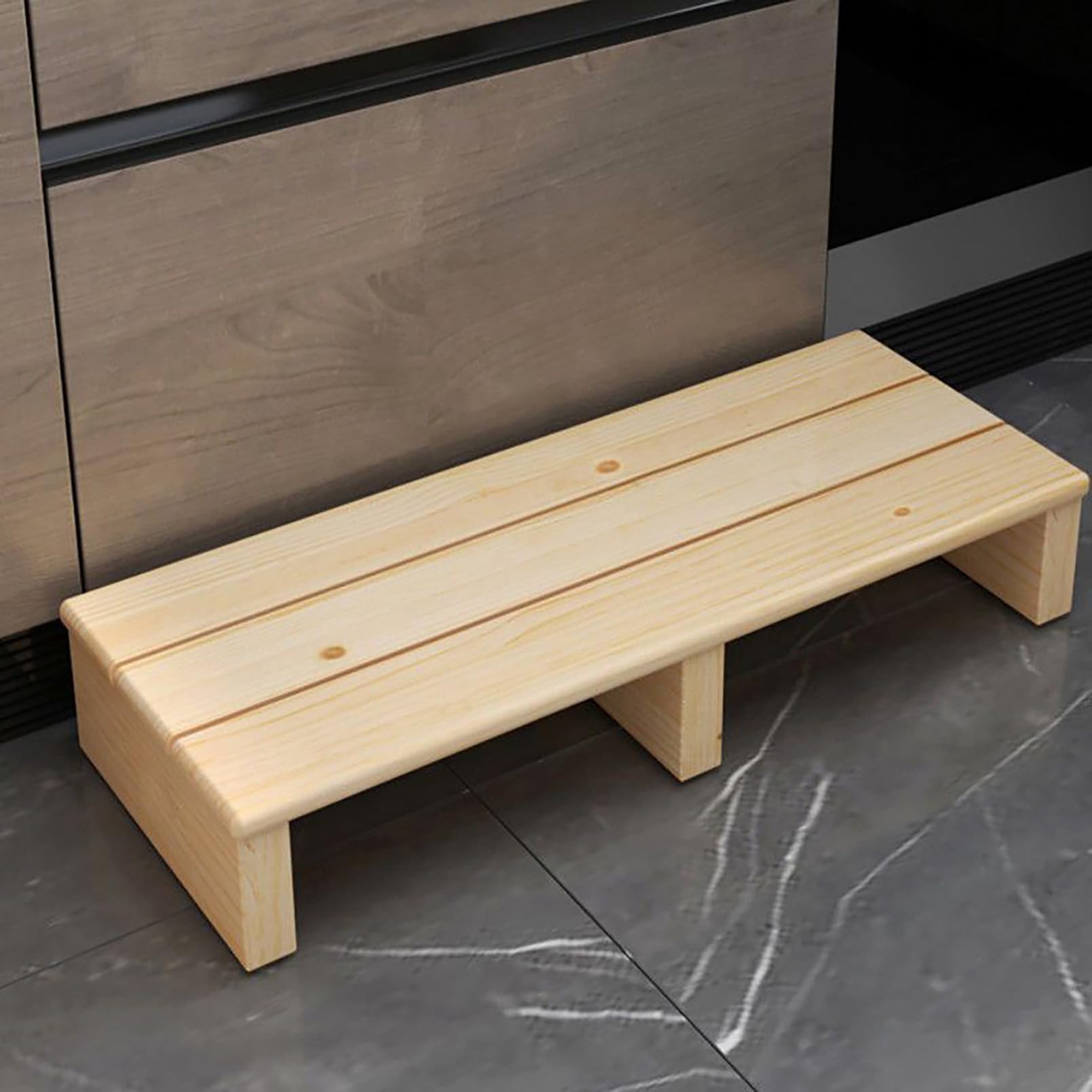 Pounjsd Wooden Bedside Step Stool, Non-Slip Outdoor Half Step, Solid Wood Mobility Footstool for High Beds, Portable Bedside Step, Stepping Stool for Bathroom Kitchen and Bedroom, 80×30×11cm