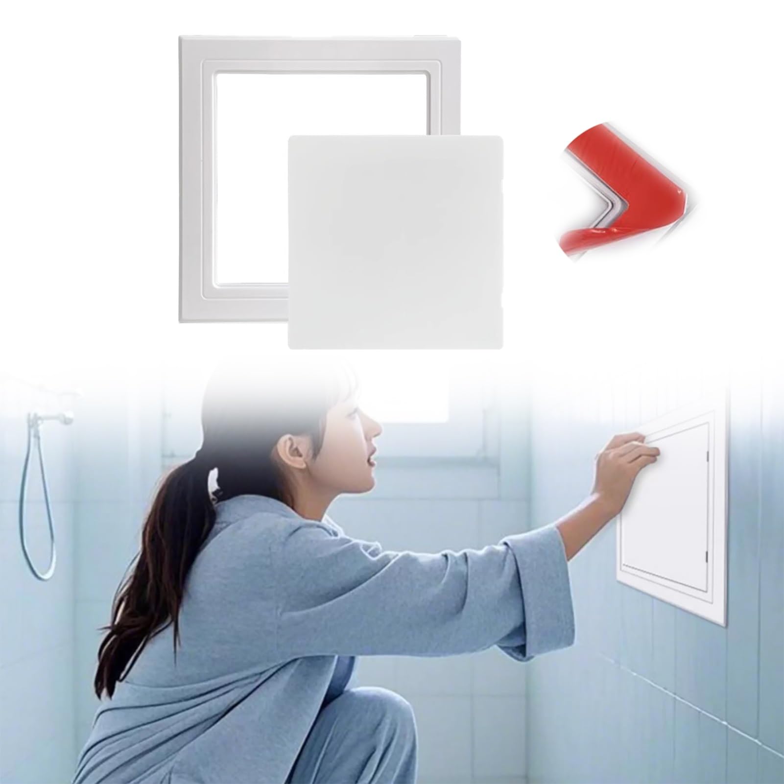 OIFAODAO Stainless steel access door， Self Adhesive Access Panel for Bathroom - Removable Wall Cover for Plumbing Servicing, Tile & PVC(White,150x150mm (5.9x5.9in))