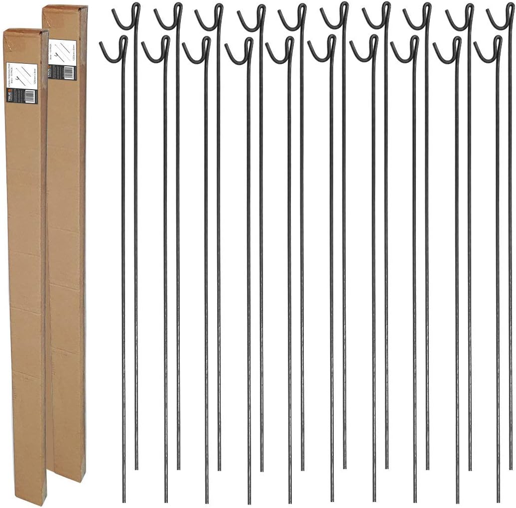 20 Pack Steel Fencing Pins 1.25m High with Shepherds Crook Head for Temporary Barrier Fencing and Garden Netting