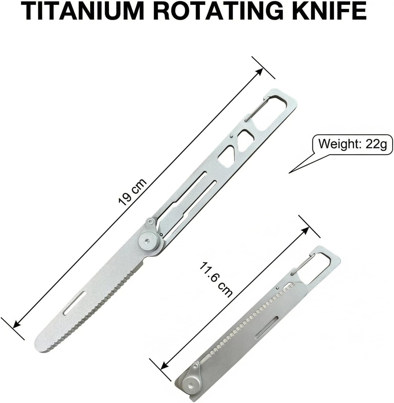 Titanium Rotating Spork and Knife, Folding Spoon and Fork for Camping, Multifunctional combination tableware - Lightweight, Durable Travel Utensil with Compact Design - EDC Survival Gear
