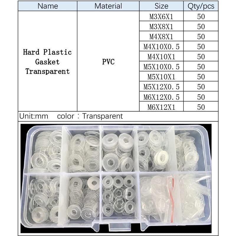 M2 M3 M4 M5 M6 M8 M10 M12 M14 M20 PVC Washers Set Hard Plastic Nylon Gasket Transparent Insulation Flat Paded Assortment Kit(Nylon black 1set)