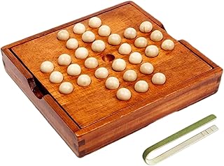 F Fityle Jeu de société Solitaire, jeu de société Solitaire en bois pour enfants, adultes et adolescents, jeux de marbre, décor de société, jeu familial