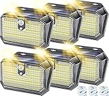 Biling Solar Motion Sensor Lights Outdoor, 202 LEDs Solar Security Light with Motion Sensor, IP65 Waterproof Solar Powered Wall Lights with 3M Tape for Deck Fence Porch Garden Yard Garage (6 Pack)